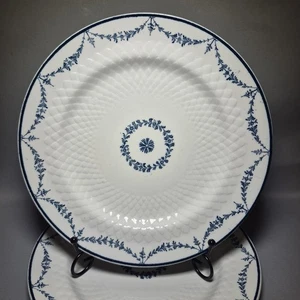 2 Vintage Antique Dinner Plates White Blue MIntons Nevers England 10¼" 26cm - Picture 1 of 13
