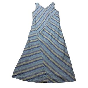 J. Jill Love Linen Maxi Dress Women's Large Lotus Blue Green Striped Vacation - Picture 1 of 10