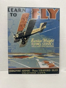 Vintage - Metall-Werbeschild Luftfahrt - FLIEGEN LERNEN Curtis Wright 12 "x 16" - Bild 1 von 4