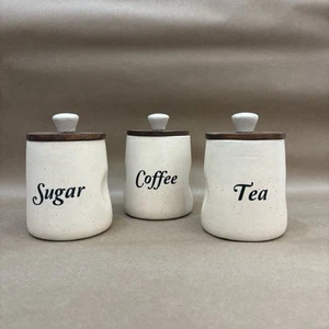 Set of 3 Curvy Ceramic Tea Coffee Sugar Jars – 350ml Airtight Kitchen Canisters - Picture 1 of 6