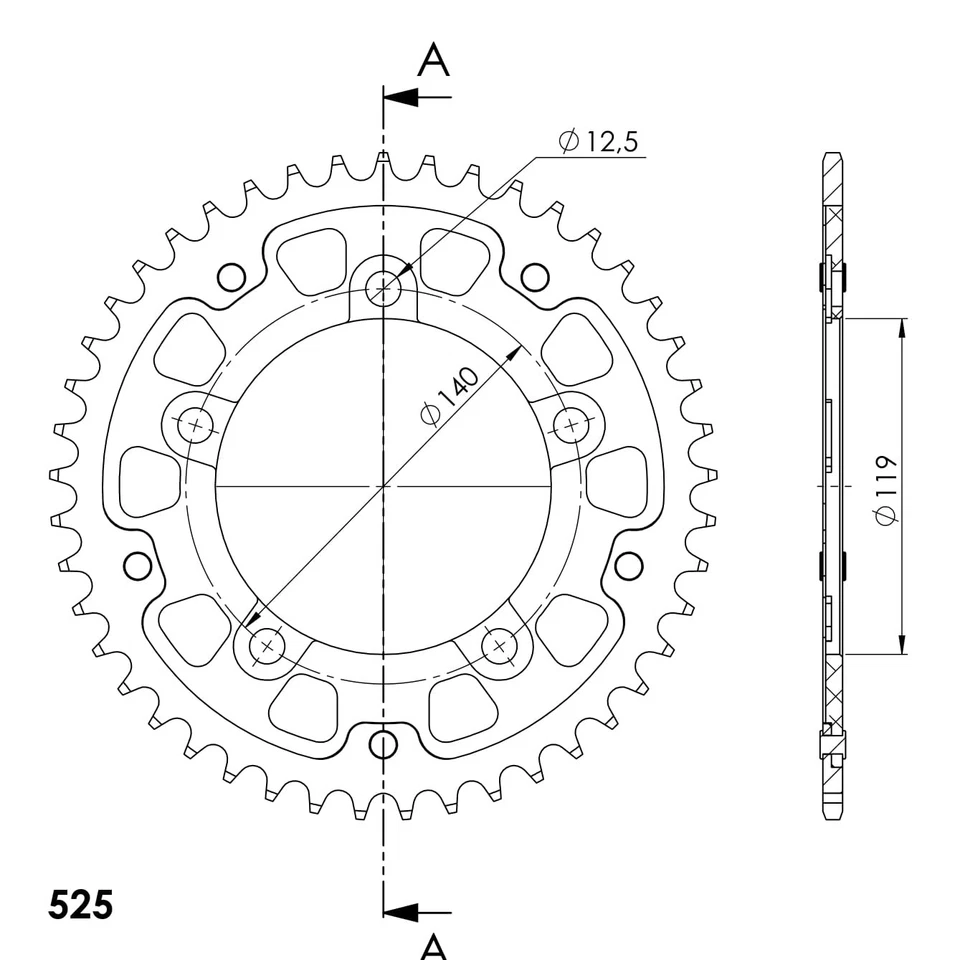 Stealth-Kettenrad Supersprox 525 - 44Z (rot) RST-1790:44-RED|ID 119,0 LK 140,0 5 - Bild 1 von 1