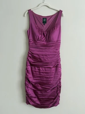 Vestido de cóctel JAX fucsia fruncido satinado funda fiesta formal para mujer talla 10 Foto 1 de 4