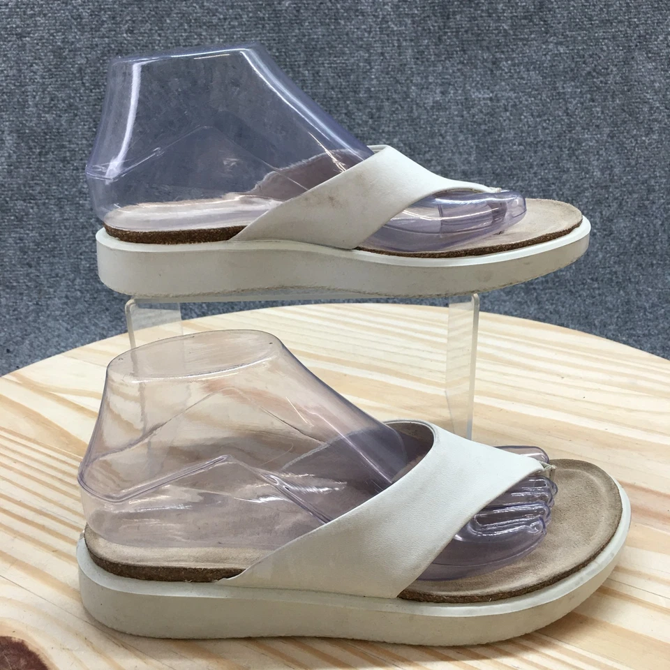 Ecco Sandals Womens 7 Flip Flop Gray Green Leather Slip On Open Toe Casual Flats - Image 1 of 4