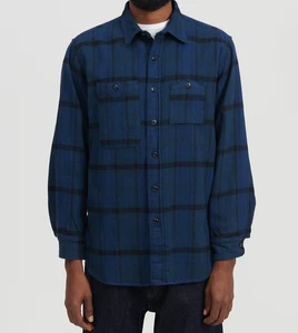 ENGINEERED GARMENTS PLAID BLK NAVY COTTON FLANNEL LONG SLEEVE MEN'S WORK SHIRT S - Picture 1 of 8