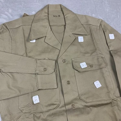 40s US Military Shirt 14.5x33 Khaki WW2 New Old Stock Philadelphia Quartermaster - Image 1 of 4