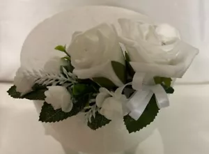 Single Cake Topper Artificial Wedding Flowers White roses & ribbons & greenery - Picture 1 of 1