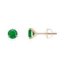 Natural Emerald Solitaire Stud Earrings For Women In 14K Gold (Aa, 4Mm)