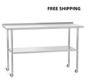 Stainless Steel 24" x 60" Restaurant Work Prep Table with Backsplash & Casters - Picture 1 of 8