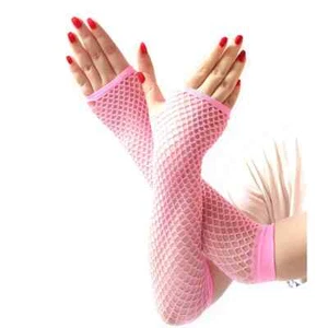 Guantes de red de pesca sin dedos largos hasta el codo UNA TALLA, UN PAR largos punk rosa C-4 - Imagen 1 de 3
