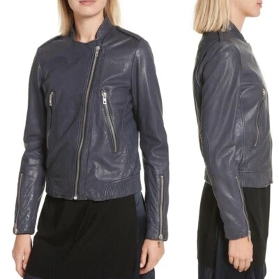 Rag & Bone LYON Lamb Butter Luxe Designer Leather Bomber Jacket Navy XS/0 - Image 1 of 4