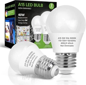 LED Refrigerator Light Bulb, 40W Equivalent A15 5W Daylight White - Picture 1 of 6