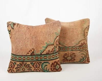 16" Set 2 Wool Jute Rustic Kilim Throw Ethnic Cushion Cover Gift Pillow Cases - Image 1 of 4