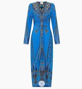 $ 699 Camilla Archival Revival langes Jerseykleid vorne gedreht V-Ausschnitt Large neu mit Etikett - Bild 1 von 7