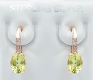 GENUINE 1.92 Cts PERIDOT & WHITE SAPPHIRE DANGLING EARRINGS .925 Silver - NWT - Picture 1 of 3