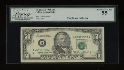 DBR 1985 $50 FRN Boston Fr. 2122-A Legacy 55 Serial A46961553A - Image 1 of 2