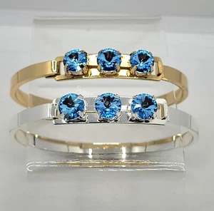 m/w Swarovski Crystal Aquamarine Stones Plated Bangle Bracelet; Aqua Blue - Picture 1 of 8