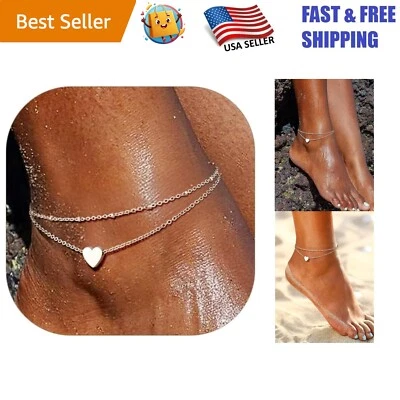 Elegant Adjustable S925 Silver Anklet with Heart & Moon Motifs - Perfect Gift - Image 1 of 4