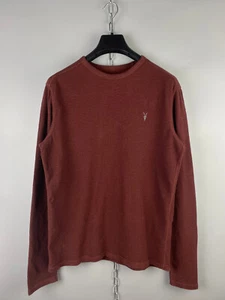 All Saints Mens Cotton Waffle Crew Clash LS Burgundy Jumper Top Size XS / S - Picture 1 of 10