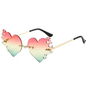 Rainbow Melting Flame Heart Sunglasses Rimless Glasses Womens, Summer Lover - Picture 1 of 1