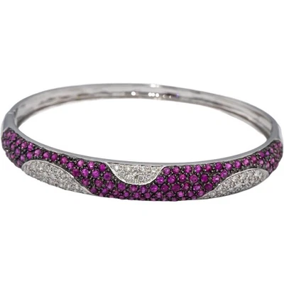 14k White Gold Round Diamond & Ruby Cluster Bangle Bracelet 4.25CTW - Image 1 of 4
