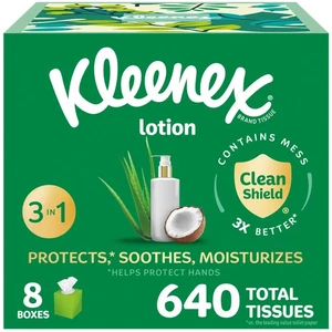 Kleenex Lotion Gesichtstücher mit Kokosöl, 8 Würfelboxen, 80 Taschentücher pro... - Bild 1 von 9
