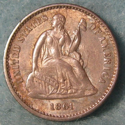 1861 Civil War Era Seated Liberty Silver Half Dime Uncirculated Old US Coin - Image 1 of 4