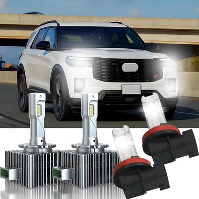 4PC For Ford Explorer 2014 Xenon HID Headlight Hi/Lo +LED Fog Light bulbs 4000LM - Image 1 of 4