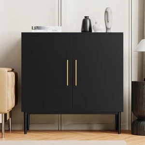 Modern Black Accent Storage Cabinet with Doors, Free Standing Wooden Buffet S... - Picture 1 of 8