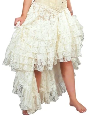 Falda Para Mujer Marfil Encaje Largo Capas Volantes Renacimiento Victoriano Oktoberfest Foto 1 de 4