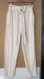 River Island linen cotton mix blend White beige striped cropped trousers Size 10 - Picture 1 of 7