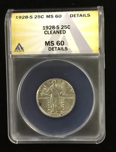 1928-S 25C Standing Liberty Quarter ANACS MS 60 *Cleaned* *Details* - Picture 1 of 4