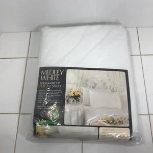 NOS Vintage Medley weiß Voll Perma Prest Perkal Spannbetttuch Sears Baumwolle Poly - Bild 1 von 9