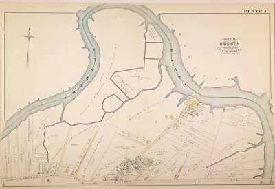 Antiguo mapa coloreado a mano de Brighton Massachusetts Ward 25 placas J Bromley del siglo XIX Foto 1 de 4