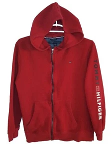 Tommy Hilfiger Hoodie Red Full Zip Logo Sweatshirt Boys Size XL (20) - Picture 1 of 5