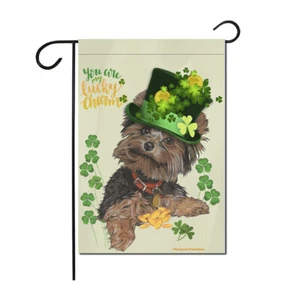 Yorkshire Terrier Saint Patrick's Day Garden Flag Double Sided 12" x 18" - Picture 1 of 1