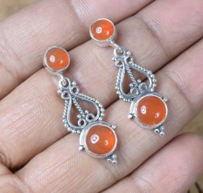 Pendiente de diseño de cornalina de plata de ley 925 hecho a mano pendiente regalo para ella Foto 1 de 4