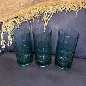 Vintage Anchor Hocking Light Green TARTAN Plaid Flat Ice Tea 16oz Tumblers Set 3 - Picture 1 of 7
