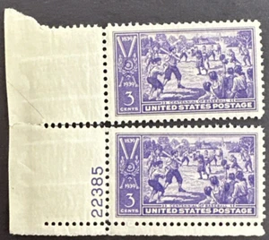 US 1939 Sc# 855 Lot of 2 w/Plate # MNH OG BASEBALL CENTENNIAL Sand Lot Game - Picture 1 of 2