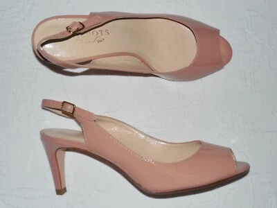 TALBOTS Sandalias Tacones Puntera Abierta Cuero Charol Desnudo - 7.5 B - NUEVO Foto 1 de 3