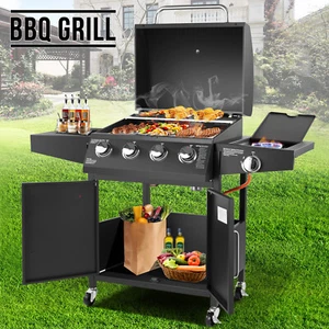 Deluxe Gas BBQ Grill Stainless Steel 4 Burner + 1 Side Outdoor Barbecue - Picture 1 of 12