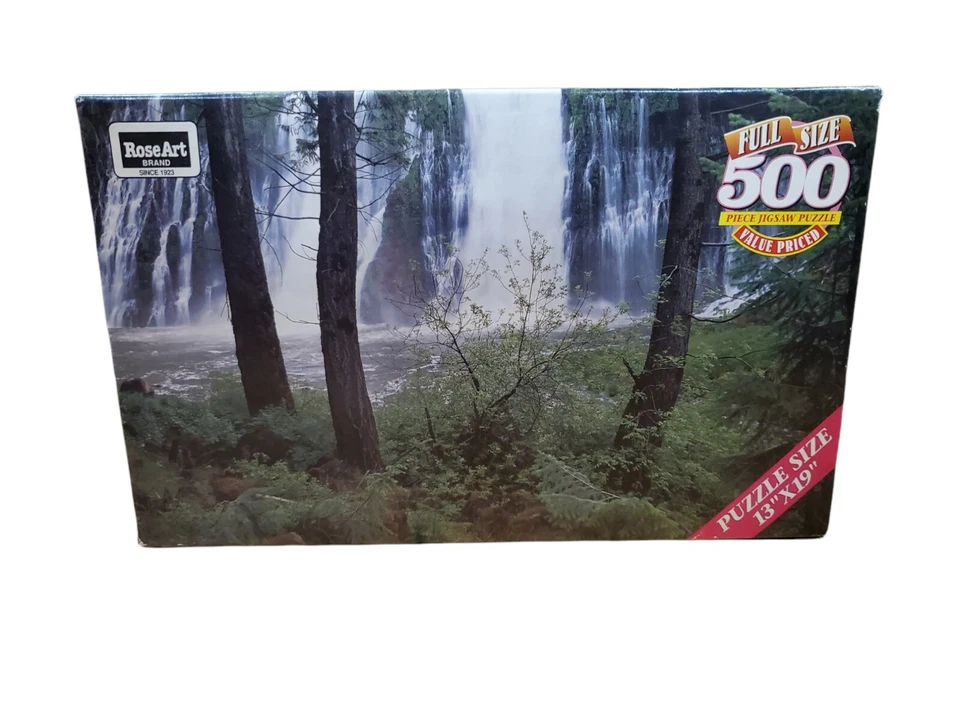 全新 Burney Falls, CA 500 件拼图 RoseArt 密封瀑布 复古 1995 — 第 1/4 张图片