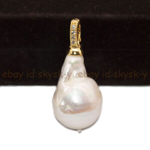 Huge 15x20mm Real Natural White Keshi Baroque Pearl 14K Gold Plated Pendant