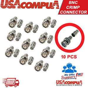  Crimp BNC Connectors Male RG59 Coax Coaxial  For CCTV Camera 10pcs 