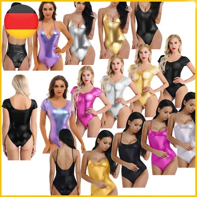 DE Damen Metallic Shiny Bodysuit String Bademode High-Cut Backless Tank Top - Bild 1 von 2