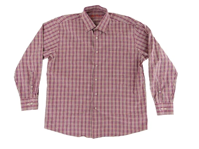 Camisa de vestir Alan River para hombre L roja blanca a cuadros texturizada manga larga Foto 1 de 4