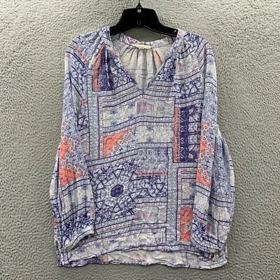 CHRISTIAN SIRIANO Blouse Womens Medium Top Geometric Long Sleeve Blue - Image 1 of 4