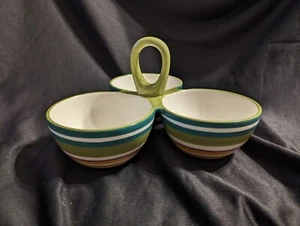Clay Art 3 Section Condiment/Salsa Serving Set,Hand Painted, 5" Bowls PRE-OWNED - Picture 1 of 15
