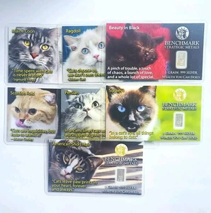 Full Set - Cat Themed 1/15 Gram .999 Fine Silver Bullion Bars - Imagen 1 de 10