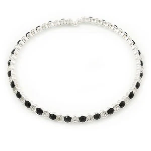 Collana girocollo flessibile austriaca placcata argento trasparente/nero - Foto 1 di 6