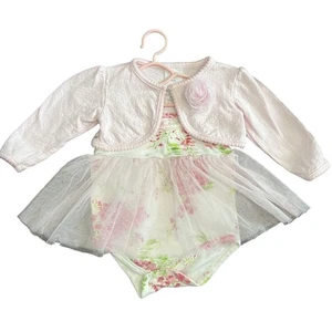 Laura Ashley Dress Outfit OneTulle Jumper SZ 12 mo Pink Spring Jacket Cottage - Picture 1 of 11